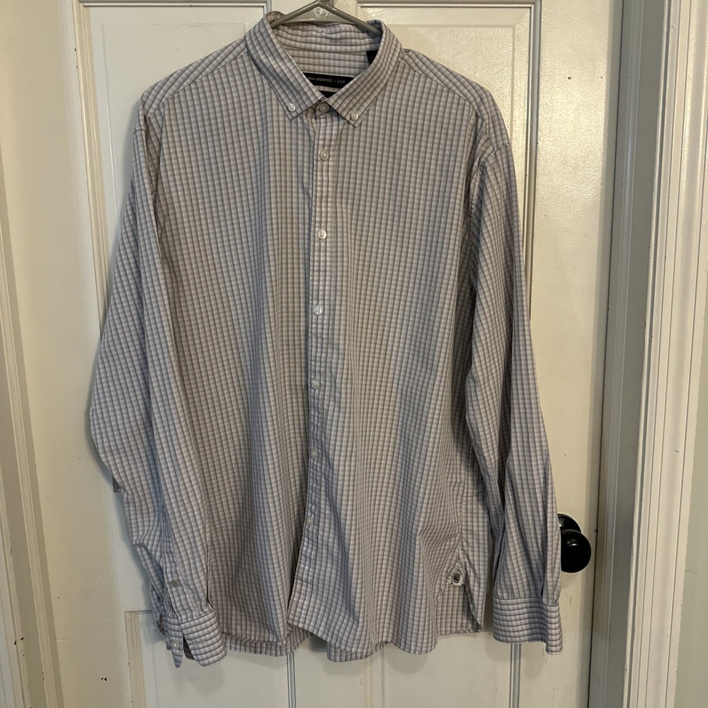 John Varvatos Mens Slim Fit Button Down Long Sleeve Shirt 17 34/35 Grey Purple